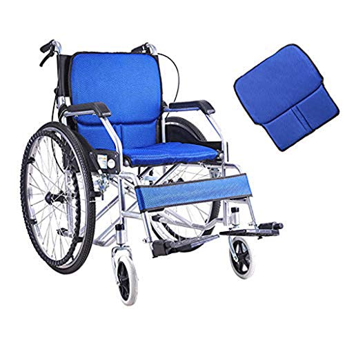 AOLI Kleine Leichtklapp Rollstuhl, Ultra-Light Trolley Tragbarer Rollstuhl, Behinderte älterer Multi-Purpose Rollstuhl, mit Eigenantrieb Rollstuhl, Black1,Blue1