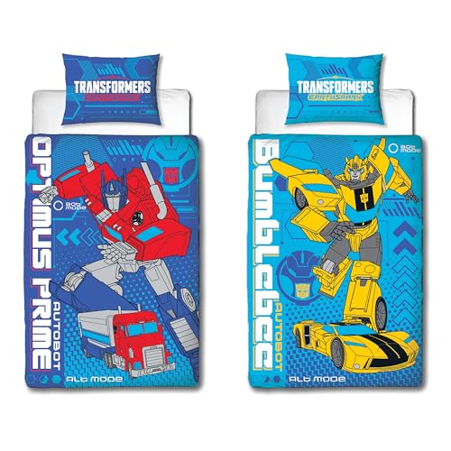 Character World Transformers Optimus Prime Bumblebee Offizielles Kinder-Bettwäsche-Set für Einzelbett, wendbar, 2-seitig, inkl. passendem Kissenbezug, Charges-Design, Einzelbett-Set