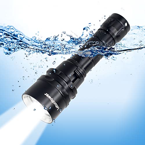 LetonPower Tauch-Taschenlampe, 2000 Lumen, wasserdicht, Unterwasser-XM-L2-LED-U-Boot-Halter, mit wiederaufladbarem 18650-Akku, USB-Aufladung für Unterwasser, Tiefseehöhle bei Nacht