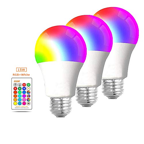 WANGPEI E27 RGB LED-Farbige Glühbirne,15W Farbwechselnde Dimmbare Edison-Schraubenlampe mit IR-Fernbedienung, 16 Farben-Stimmungslichter für Zuhause,Party,Bar,Bühneneffektlicht Usw.AC85-265V 3Stücke