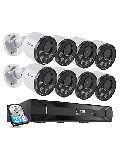 ZOSI PoE Überwachungskamera Set Aussen, 8X 4MP PoE Kamera Überwachung mit Audio, H.265+ 5MP 8CH NVR mit 2TB HDD, Personenerkennung, 100ft Nachtsicht, 24/7 Aufnahme