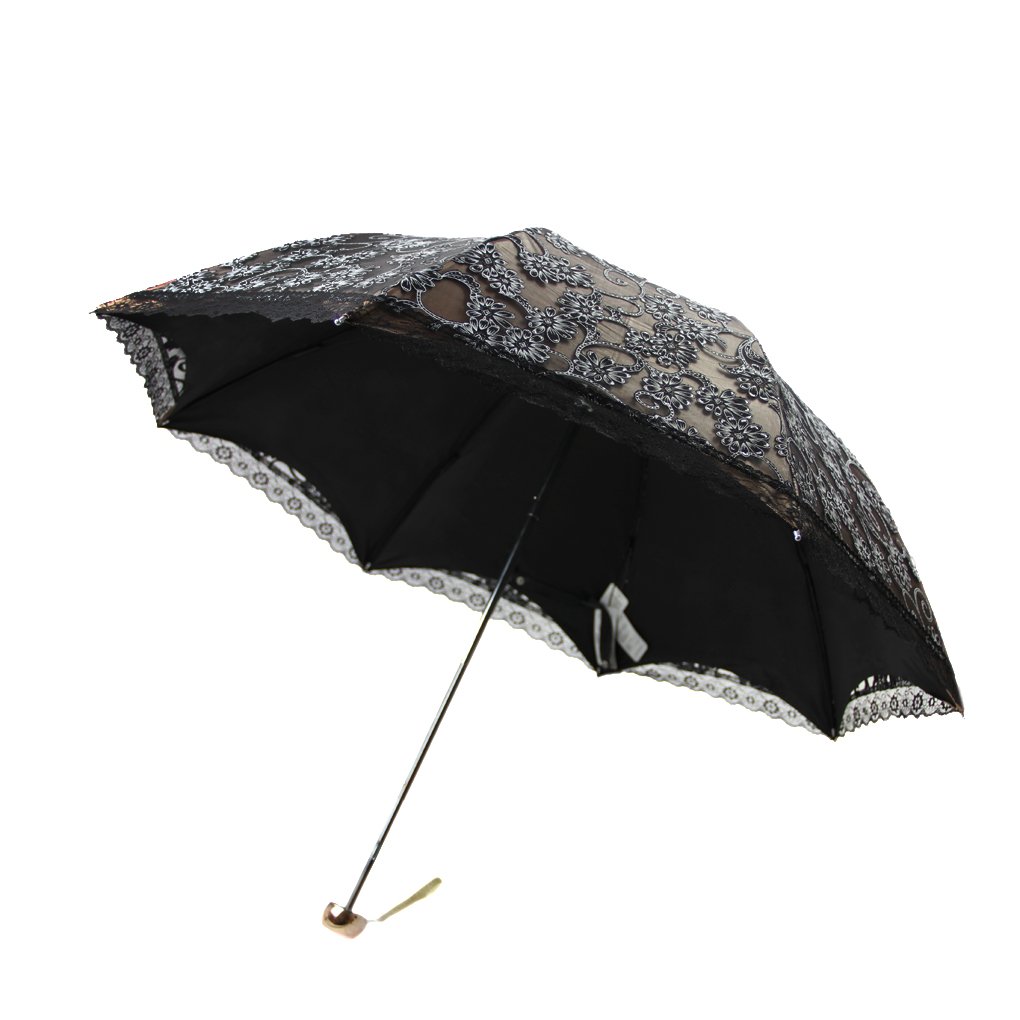 FakeFace Damen Mädchen Polyester Spitze Faltbarer Regenschirm Sonnenschirm Manuell UV-Schutz Schirm für Outdoor Camping Fashion Geschenk