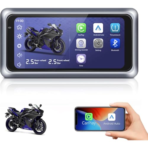 XRC Tech Motorrad-Dashcam, Carplay-Bildschirm mit GPS-Navigation, CarPlay/Android-Auto, Echtzeit-Reifendruck, 5G Dual-Bluetooth, IPX7 wasserdicht, FM, Fahrrekorder