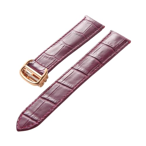 INEOUT Leder-Uhrenarmband, Erste Schicht, Rindsleder, Kompatibles Cartier Tank London-Uhrenarmband, Herren- Und Damenarmband-Zubehör (Color : Purple gold buckle, Size : 20mm)