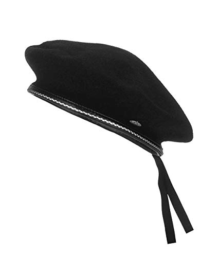 Elosegui Baskenmütze, Militärdesign, 100 % Merinowolle, verstellbares Band, Schwarz , One size