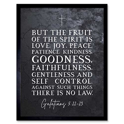 Galatians 5:22-23 The Fruit of the Spirit is Love Joy Peace Christian Bible Verse Quote Scripture Typography Art Print Framed Poster Wall Decor 12x16 inch