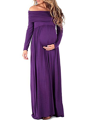 BEDAMALL Damen Umstandskleid Mutterschaft Maxi Kleid Bodenlänge Langarm Sexy Fotografie Schwangerschaft Kleid