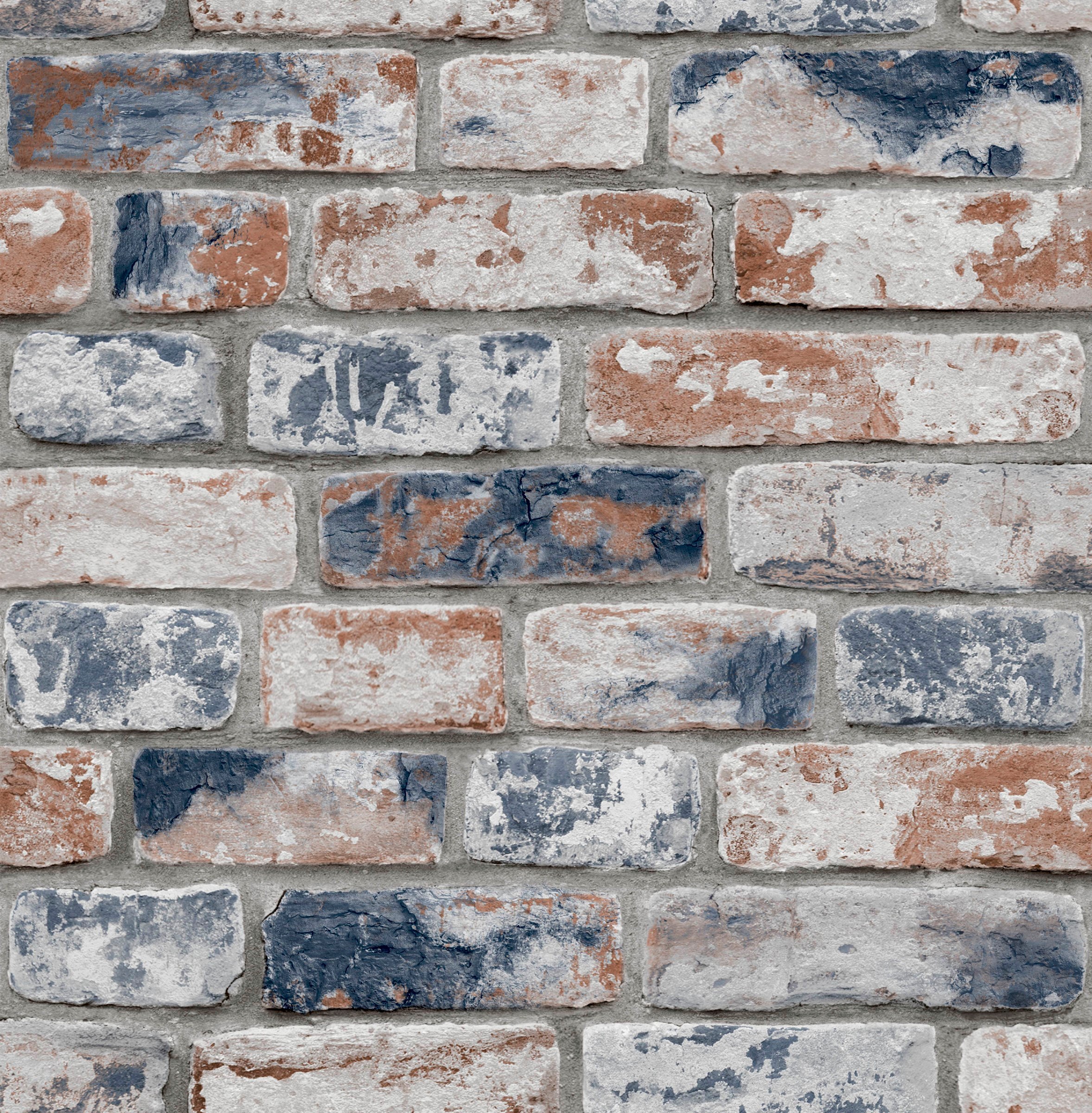 Fresco 108596 Distressed Brick Navy Red Tapete