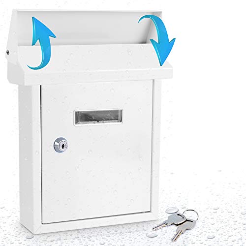 Weatherproof Wall Mount Locking Mailbox - Galvanized Steel w/Metal Flap for Mail Insertion, Commercial Rural Home Decorative & Office Business Parcel Box Package Drop Secure Lock - Serenelife SLMAB01