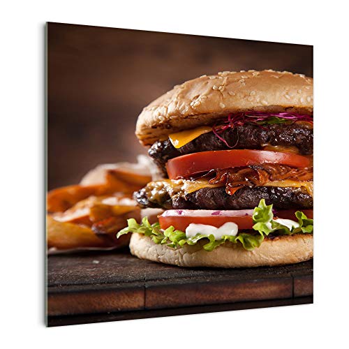 DekoGlas Küchenrückwand 'Burger mit Pommes' in div. Größen, Glas-Rückwand, Wandpaneele, Spritzschutz & Fliesenspiegel