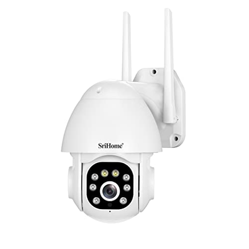 SriHome 3MP FHD Sicherheitskamera mit Vollfarb-Nachtsicht, Ton und Licht Alarm, IP66 wasserdicht, 2-Wege-Audio, TF-Karte lokaler Speicher