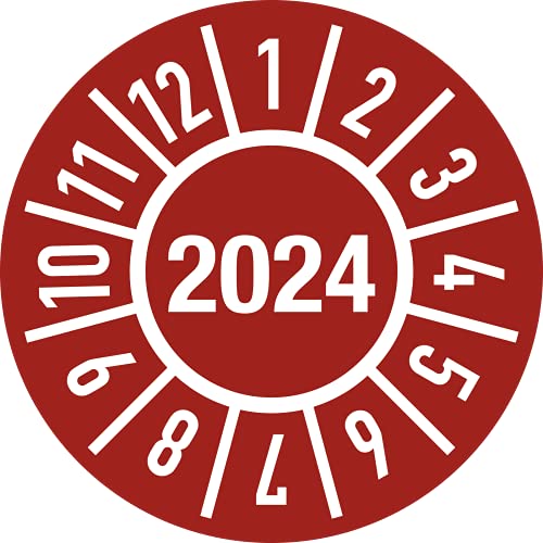 Prüfplakette Jahr Jahreszahl: 2024 mit Monaten, Folie, Ø 15 mm, 500 Stück/Rolle