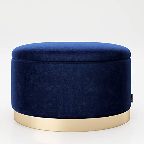 PLAYBOY ovaler Pouf mit Stauraum, goldener Fuss, Samtbezug in Rosa, Ottoman oval aus Samt, Blau, Hocker, Sitzhocker aus Stoff mit abnehmbaren Deckel, Retro-Design, Club-Stil, 60 x 40 x 40 cm