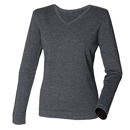 Henbury Damen Feinstrick-Pullover mit V-Ausschnitt (L) (Grau)