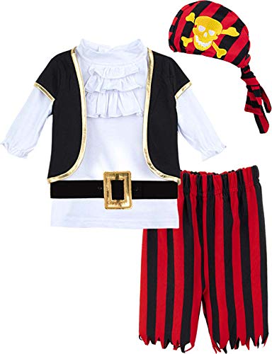 MOMBEBE COSLAND Piratenkostüm Baby Jungen Halloween Karneval Kostüm, Weiß, 6-12 Monate