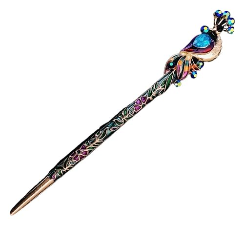 17 cm Retro Frauen Cloisonne Pfau Haar Stick Haarnadel chinesischen Stil handgefertigt