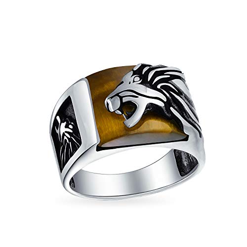 Herren Edelstein Großen Brüllenden Braunen Tiger Eye Lion Head Ring Für Männer Massive Oxidiert .925 Sterling Silber Handgefertigt In Der Türkei