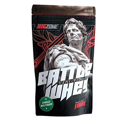Big Zone BATTLE WHEY | Whey Protein Concentrate Eiweiss | Lecker Qualität Made in Germany | 1000g 1KG Pulver (Vanille Macchiato)