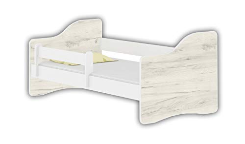 Jugendbett Kinderbett mit einer Schublade mit Rausfallschutz und Matratze Weiß ACMA HAPPY 140x70 160x80 180x80 (Eiche Weiß, 140x70 cm)