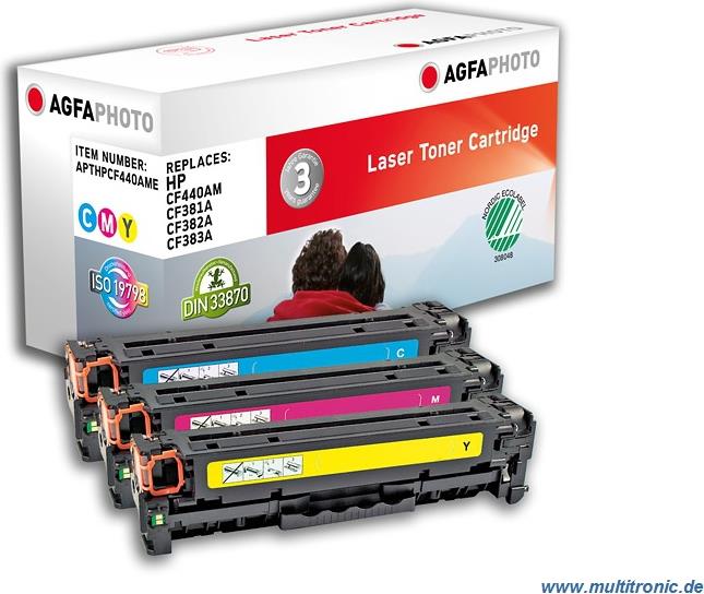 AgfaPhoto Laser Toner ersetzt HP CF440AM; 312A, C/M/Y: 2.700 Seiten, C/M/Y (für die Verwendung in HP LJ Color Pro MFP M476)