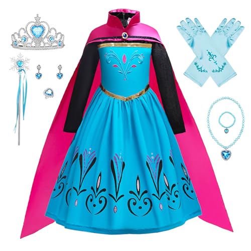 FStory&Winyee Mädchen Prinzessin ELSA Kostüm mit Umhang Kinder Karneval Eiskönigin Kostüm Cosplay Kleid Fasching Kostüme Party Weihnachten Halloween