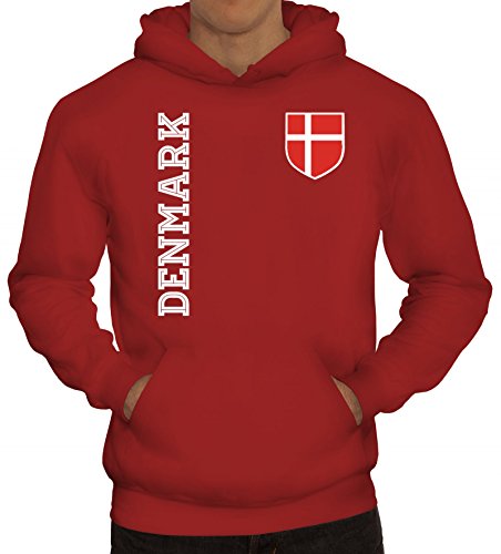 Dänemark Danmark Fußball WM Fanshirt Gruppen Herren Hoodie Männer Kapuzenpullover Fan Trikot Denmark, Größe: XL,Rot