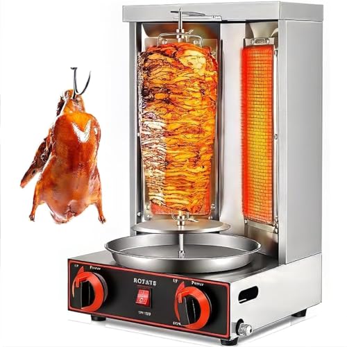 LTSRLL Aufsatz-Gas-Vertikaldrehofen, Rotisserie-Shawarma-Maschine, Kebob-Maschine, schmutzabweisend und energieeffizient, für Hähnchenbraten, Tacos-Fleisch,Silver-M