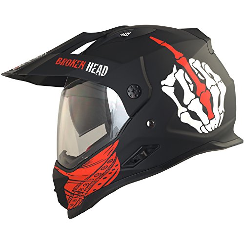 Broken Head Street Rebel Cross-Helm rot mit Visier - Enduro-Helm - MX Motocross Helm mit Sonnenblende - Quad-Helm (M 57-58 cm)
