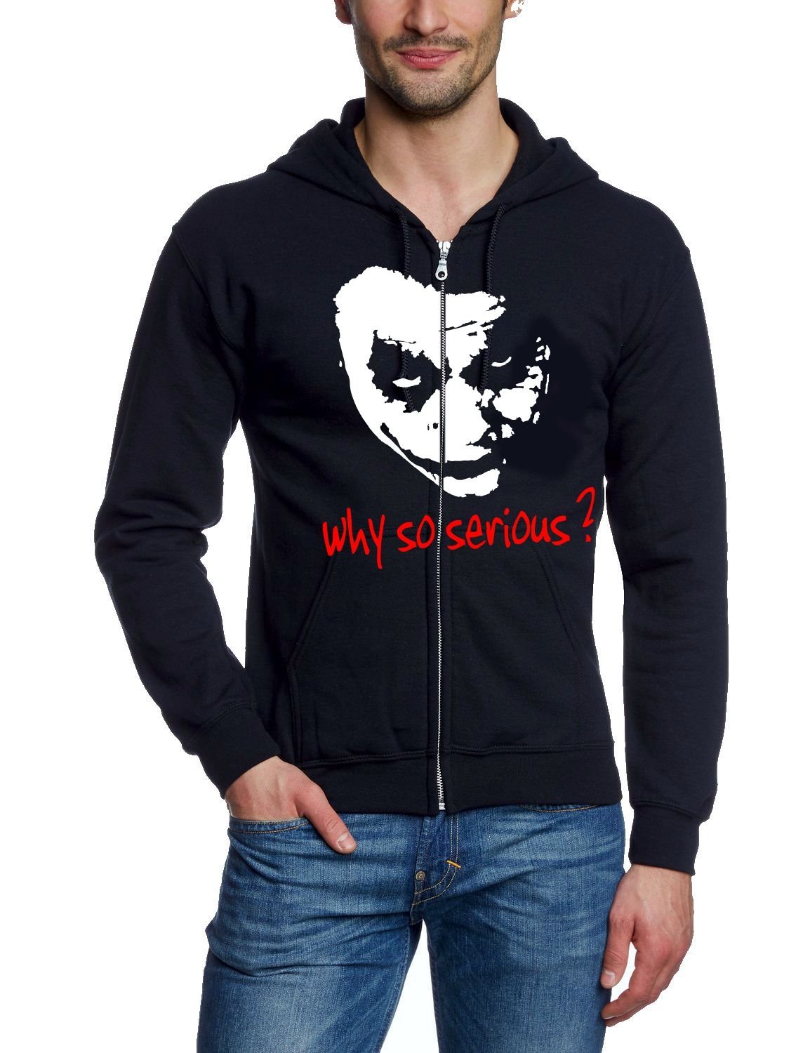 Coole-Fun-T-Shirts Herren Sweatshirtjacke Why So Serious Joker Zipper Hoodie mit Kapuze Sweatshirt, Schwarz, L