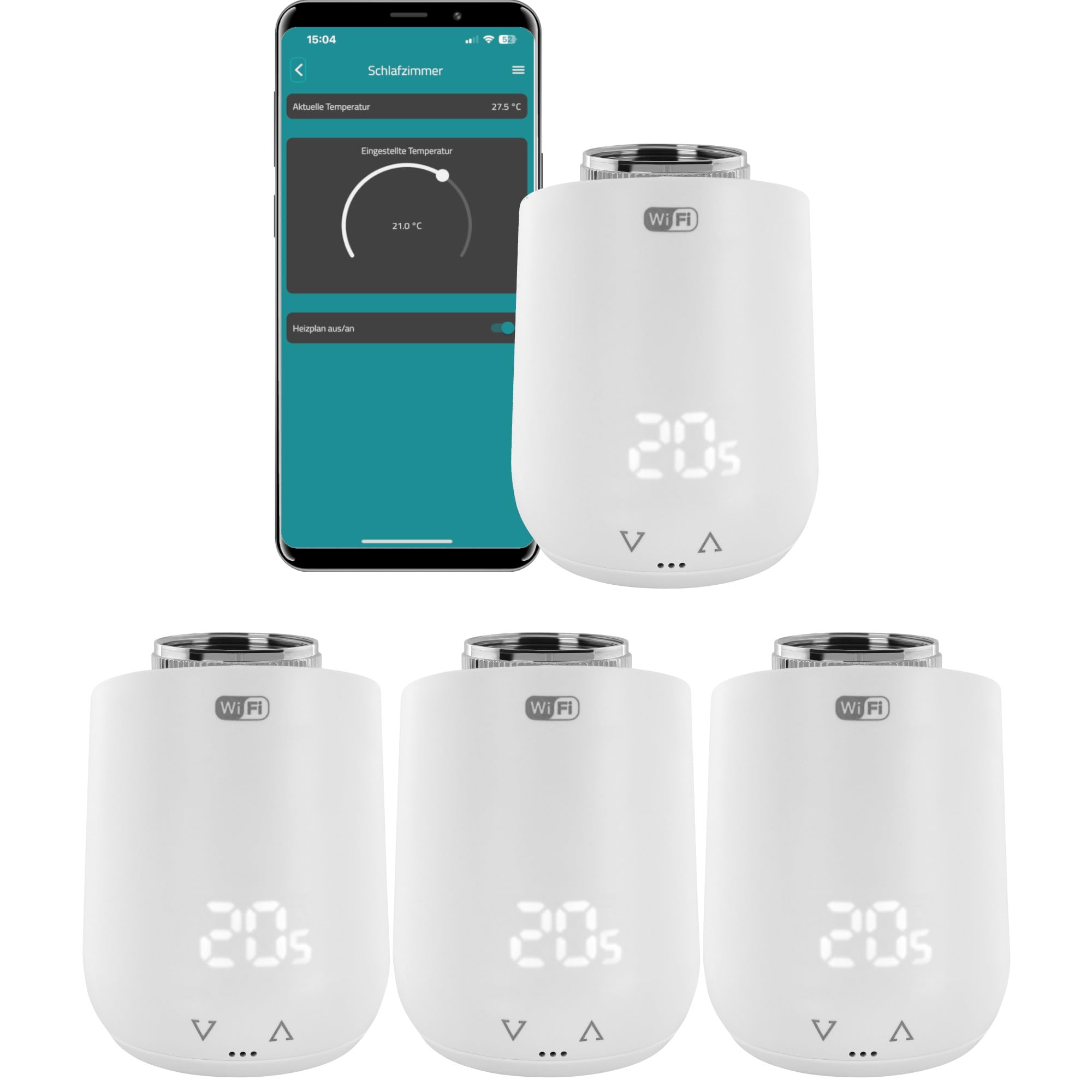 Eurotronic Comet WiFi Heizkörperthermostat Set - Smart Home Heizungssteuerung für 4 Heizkörper inkl. gratis App und Ventil-Adapter-Gutschein | Kompatibel mit jedem WLAN Router (2,4 GHz)