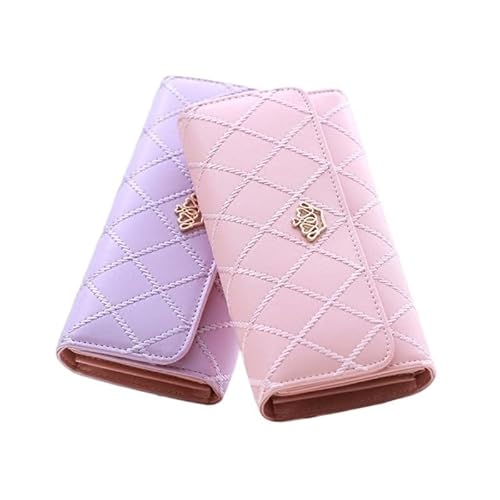 BADALO Frauen Brieftasche PU Leder Haspe Damen Kupplung Lange Gitter Crown Multi-Slot Weibliche Brieftaschen Geldbörse Karte Halter Geld Telefon Tasche (Color : Pink)