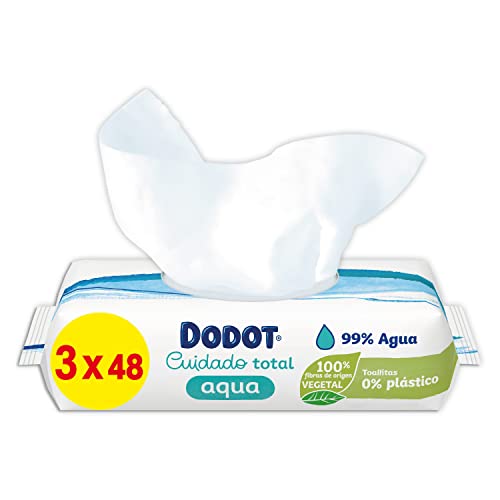 Dodot Aqua 3 Packungen à 48 Stück = 144 Tücher, hergestellt mit 99 % Wasser, für eine schonende Reinigung