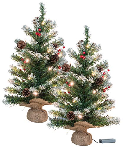 Britesta Tischweihnachtsbaum: 2er-Set Deko-Weihnachtsbäume mit 30 LEDs, Zapfen & Eibenbeeren, 60 cm (Kleiner Weihnachtsbaum)