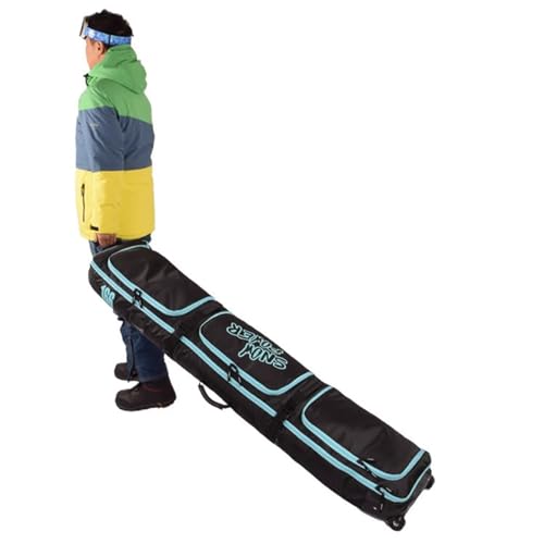 Skitasche Auf Rädern Für Flugreisen, Gepolsterte Snowboardtasche 600D Wasserdichtes Oxford Mit 3 Fütterungstaschen Und Abnehmbaren Schulterriemen Für Männer Oder Frauen, Schwarz/Blau, 156cm