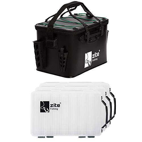 Zite Fishing Angeltasche mit Boxen - EVA Spinntasche Wasserdicht + 3 Tackleboxen - Zum Spinnfischen oder als Bootstasche