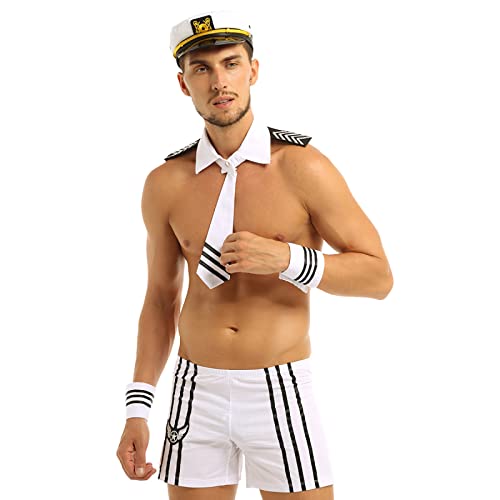 Kostüm Herren Sexy Navy Sailor Cosplay Uniform Shorts + Mütze + Kragen Krawatte + Manschetten Polizei Rollenspiel Exotische Kostüme