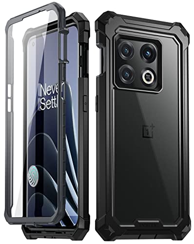 Poetic Guardian Hülle Kompatibel mit OnePlus 10 Pro 5G, integrierter Displayschutz für Arbeitet mit Fingerabdruck-ID, Ganzkörper-Hybrid-Stoßschutzhülle, Schwarz/Klar