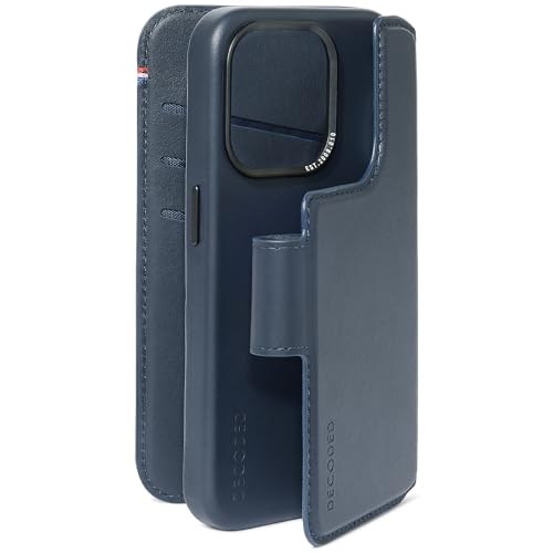 Decoded 2-in-1 Abnehmbare Schutzhülle für Apple iPhone 15 Pro - Hochwertiges Europäisches Leder - Kartenhalter Hülle - Lederhülle - MagSafe-Kompatibel - Microfiber Lining - Navy Blau