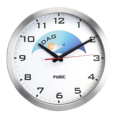 Fysic FK150 Analoge Seniorenuhr - Demenz Uhr - Uhr für Senioren - Uhrzeit und Tagesabschnitt - Silber
