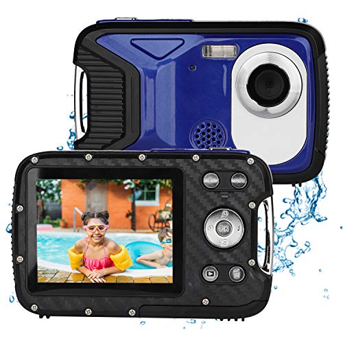 BYbrutek Kinder Digitalkamera, 21MP FHD 1080P, 5 Meter wasserdichte Kinder-Unterwasserkamera mit 2,8-Zoll-LCD, 8-facher Digitalzoom Kinder Actionkamera mit wiederaufladbarem 1050-mAH-Akku (Blau)