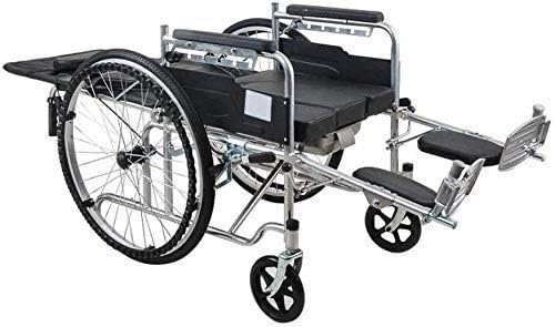 Stahlrollstuhl - Reise-Klapprollstuhl mit schwarzem Kunstlederstoff, vollständig liegend und 24-Zoll-Hinterrad für Senioren und Menschen in Not