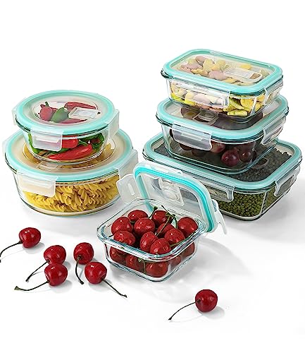 Frischhaltedose Set 12er Glasbehälter für Lebensmittel(6 Deckel&6 Behälter) Langlebige Lunchboxen mit Deckel Luftdichte Auslaufsicher und BPA-frei Vorratsdosen Glas Meal Prep Boxen Aufbewahrungsbox