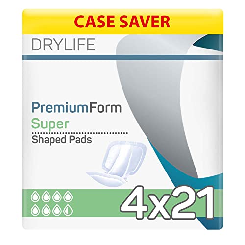 Drylife Premium Form Unisex Inkontinenz-Einlagen | Dry Feel Technologie, Anti-Auslauf-Bündchen, Geruchskontrolle & 100% atmungsaktives Baumwollmaterial – Super (4 Packungen mit je 21 Stück)