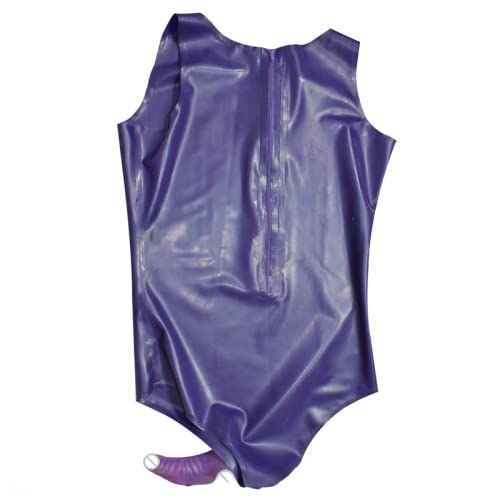 Latex-Badeanzug mit Penis-Kondom Runder Kragen Reißverschluss hinten Latex-Catsuit Gummi-Bodysuit-Trikotanzug, Grün mit Schwarz, XL