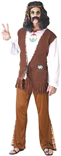 FIESTAS GUIRCA Hippie Kostüm Herren Karneval, 70er Jahre Kostüm Herren ink. Hippy Stirnband - Größe M 48 – 50-60er Schlager Star Outfit, 70er Jahre Kostüm Erwachsene, Faschingskostüme Männer Hippie