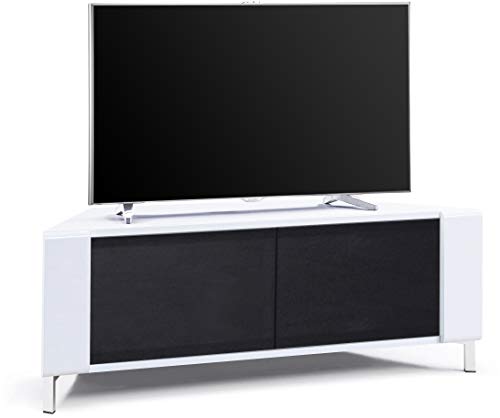 MDA Designs Corvus Eckenschrank mit weißen Profilen, schwarze BeamThru Glastüren, geeignet für Flachbildfernseher bis 127 cm (50 Zoll)