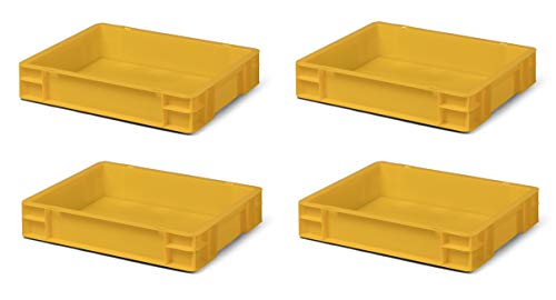 4 Stk. Transport-Stapelkasten TK475-0, gelb, 400x300x75 mm (LxBxH), aus PP, Volumen: 6 Liter, Traglast: 25 kg, lebensmittelecht, made in Germany, Industriequalität