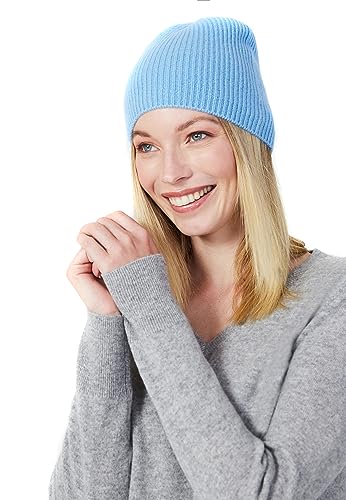 Style & Republic Kaschmir Sport Mütze-Beanie Damen aus 100% Cashmere - Dein kuscheliger Premium Beanie für stilvolle Herbst- & Winter-Momente - ICY Blue
