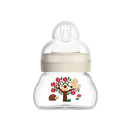 MAM Bottle Feel Good, extra kleine Babyflasche aus Glas mit extra langsamem Durchfluss MAM Sauger Größe 0, hitzebeständige Babyflasche aus Glas für Neugeborene, Unisex, 1 x 90 ml