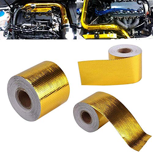 Sunwan Gewebeband mit Goldfolie, 9 m x 5 cm, Hochtemperatur-Hitzeschutzband, Gewebe-Schutzband für Auto, Ölleitung, Dampfleitung, Bauleitung, goldfarben